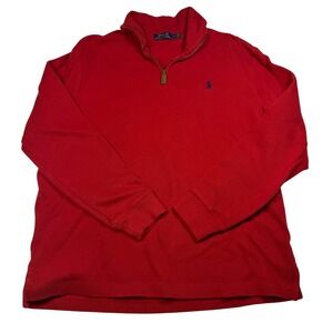 Polo Ralph‎ Lauren Mens Red Quarter Zip Cotton Knit Pullover Sweater Size Large